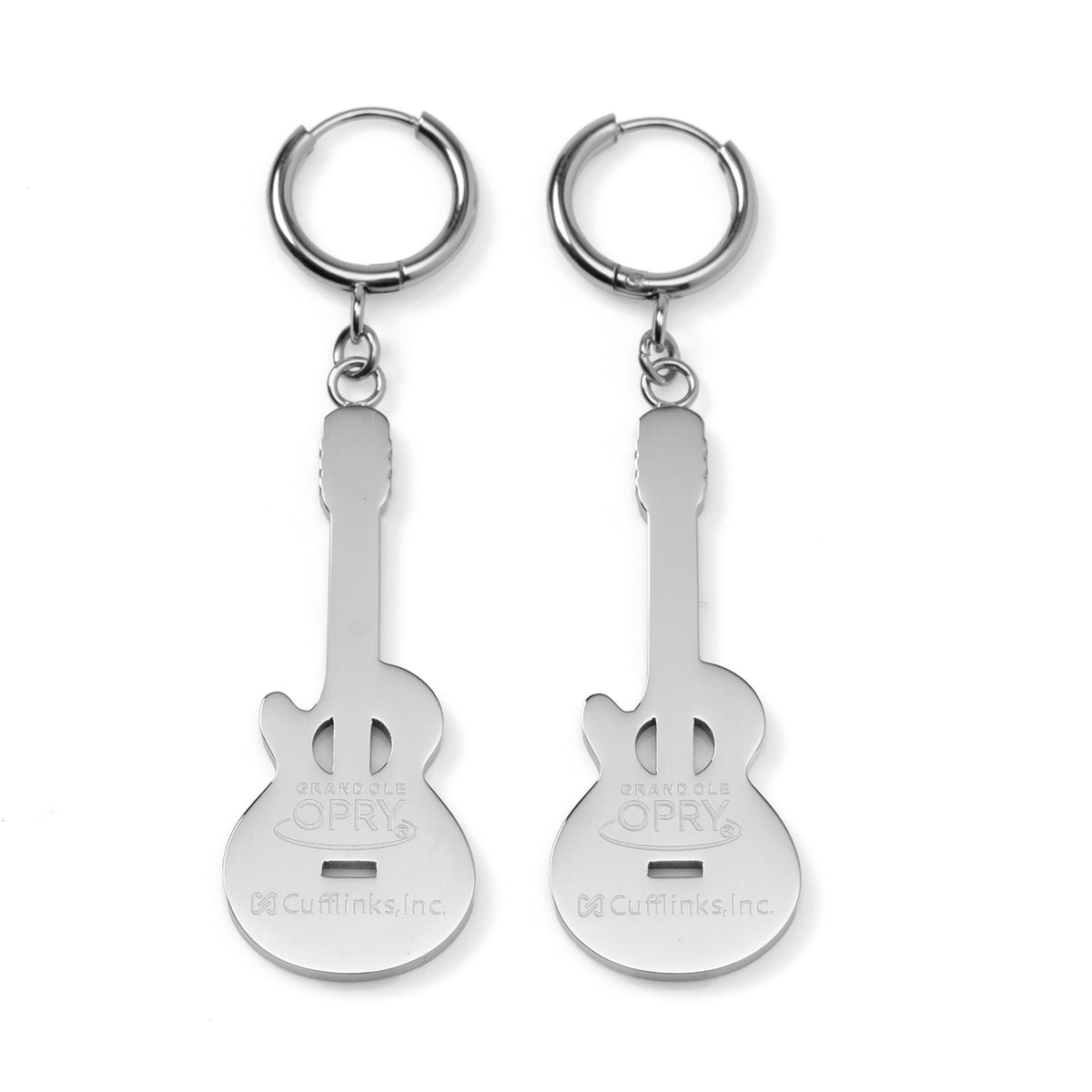 Grand Ole Opry Stainless Steel Silver Guitar Earrings