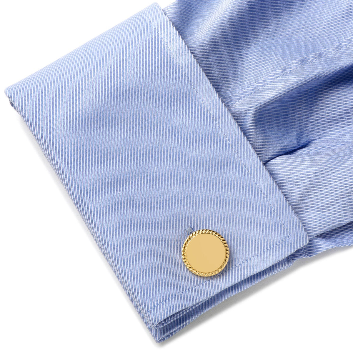Stainless Steel Gold Engravable Rope Border Edge Necklace and Cufflinks Gift Set