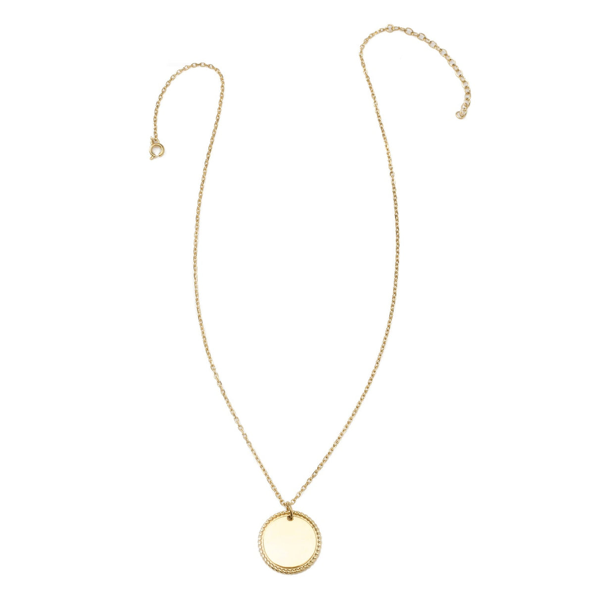 Stainless Steel Gold Engravable Round Rope Edge Pendant Women's Box Chain Necklace