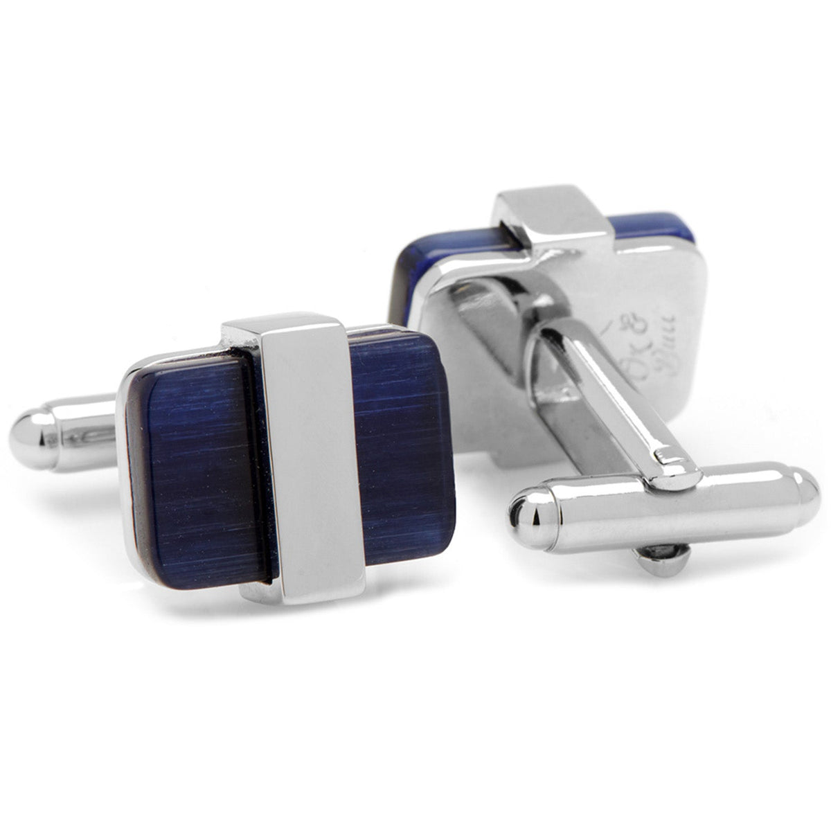 Silver Wrapped Navy Blue Cat’s-Eye Stone Cufflinks