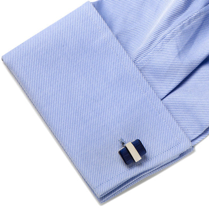 Silver Wrapped Navy Blue Cat’s-Eye Stone Cufflinks