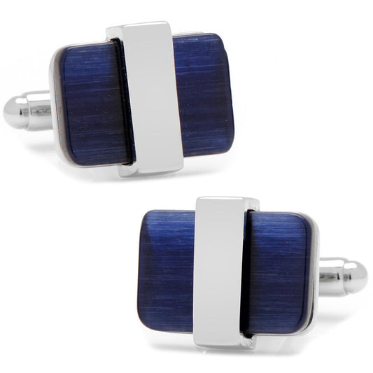 Silver Wrapped Navy Blue Cat’s-Eye Stone Cufflinks