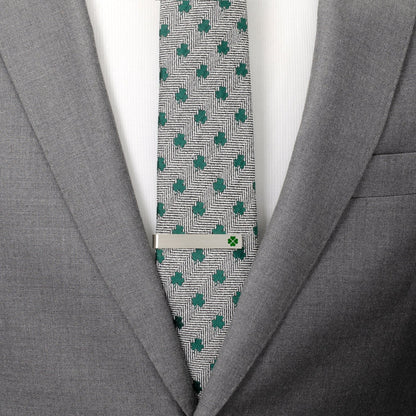 Green Clover Cufflinks and Tie Bar Gift Set