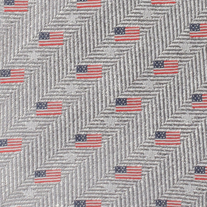 Light Gray Herringbone American Flag Men's Tie