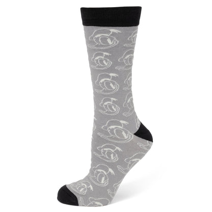 Disney Donald Duck Patterned Gray Socks and Mickey Mouse Blue Lapel Pin Gift Set
