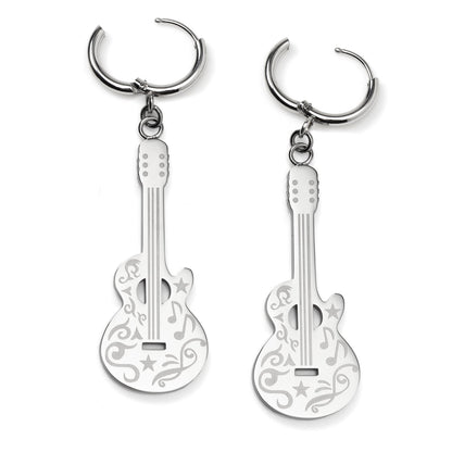 Grand Ole Opry Stainless Steel Silver Guitar Earrings