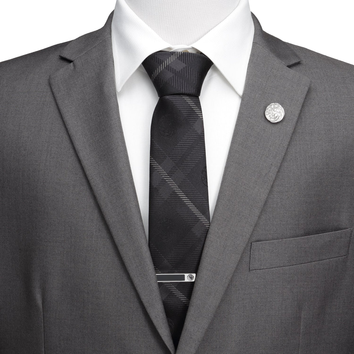 Game of Thrones Targaryen Dragon Black Plaid Silk Men's Tie