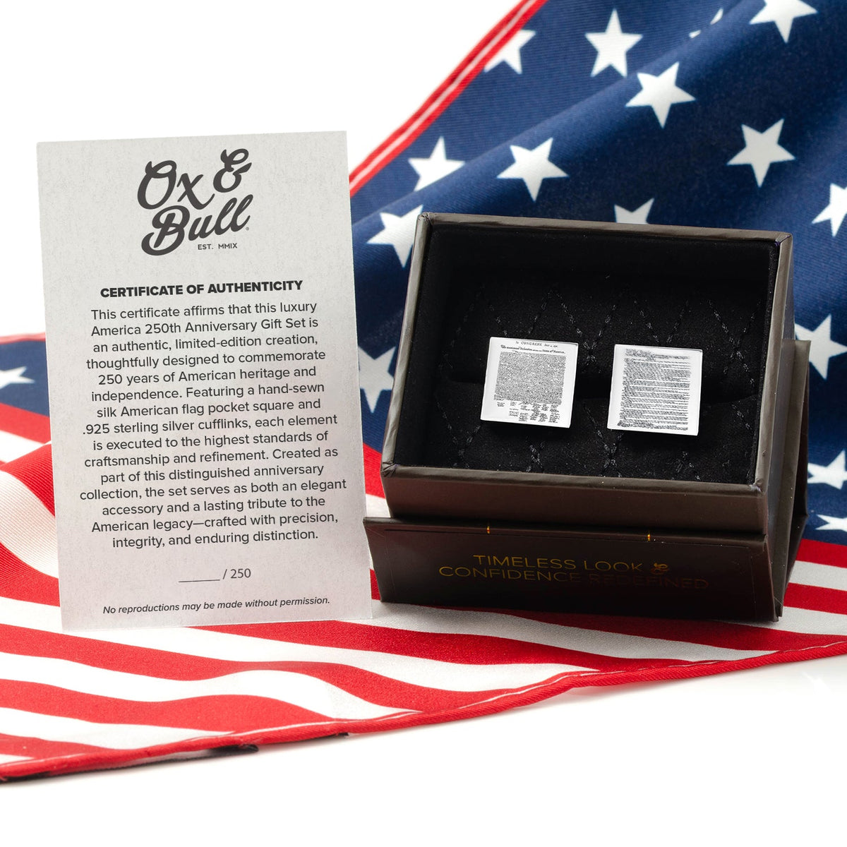 America 250 Heritage Cufflinks and Pocket Square Gift Set