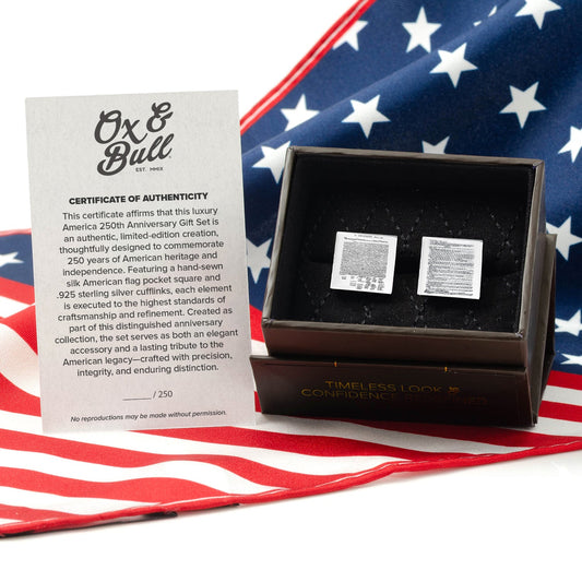 America 250 Heritage Cufflinks and Pocket Square Gift Set