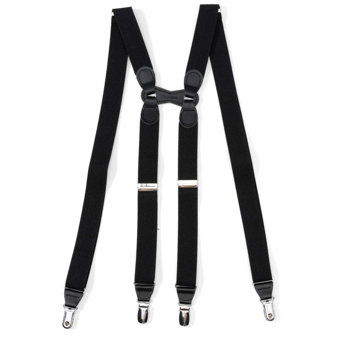 Black Leather/Silver Clip X Back Suspenders