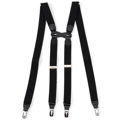 Black Leather/Silver Clip X Back Suspenders