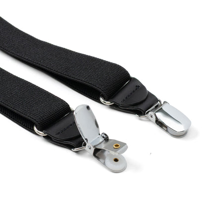 Black Leather/Silver Clip X Back Suspenders