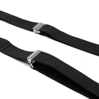 Black Leather/Silver Clip X Back Suspenders