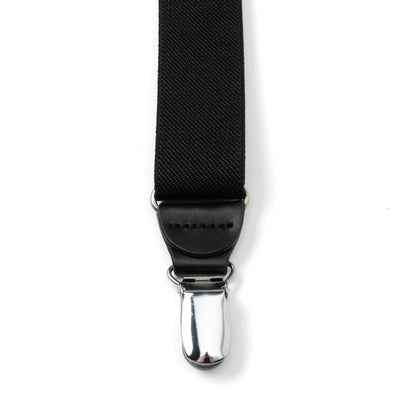 Black Leather/Silver Clip X Back Suspenders
