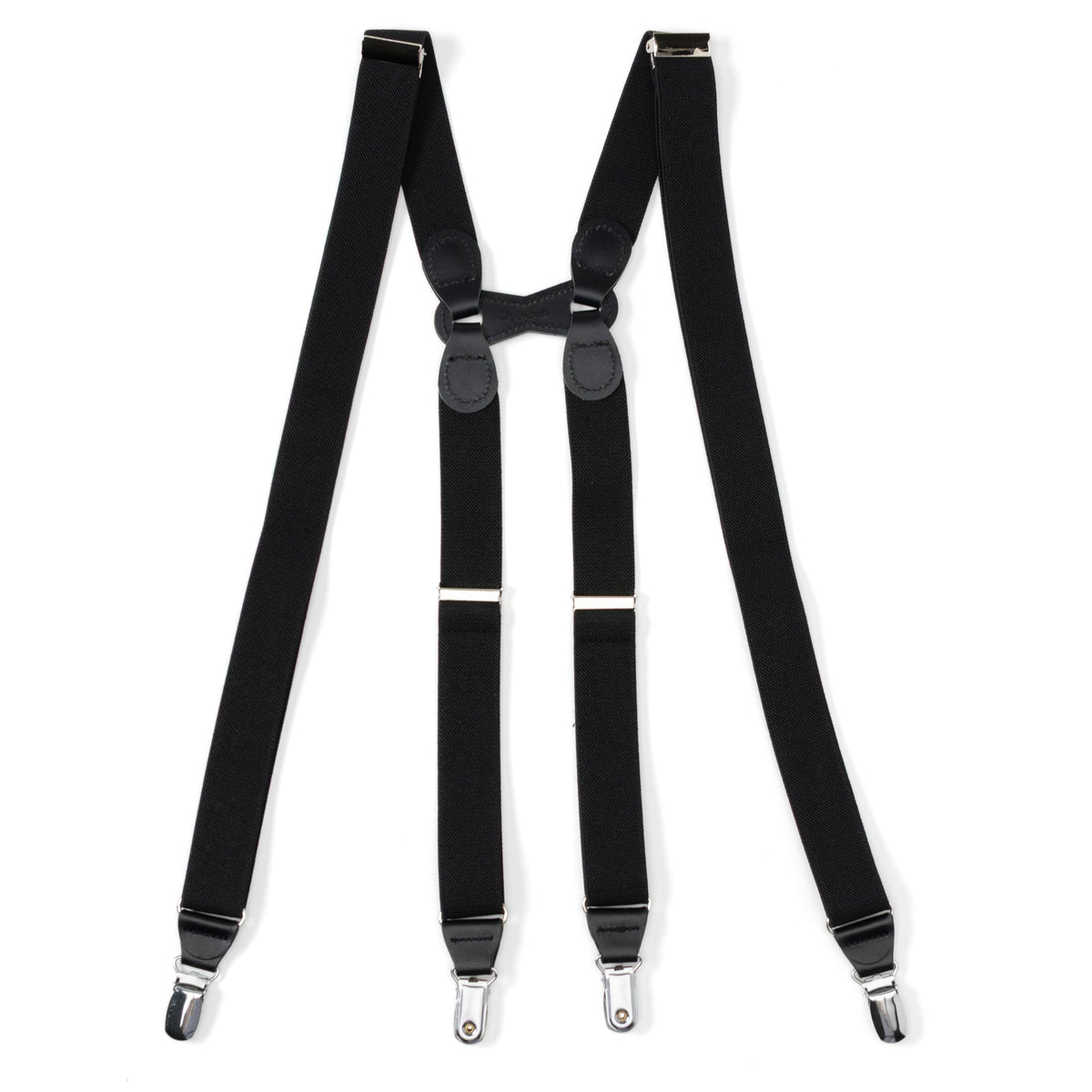 Black Leather/Silver Clip X Back Suspenders
