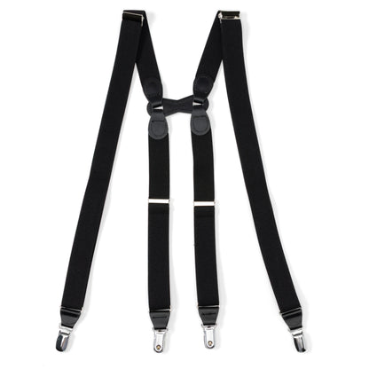 Black Leather/Silver Clip X Back Suspenders