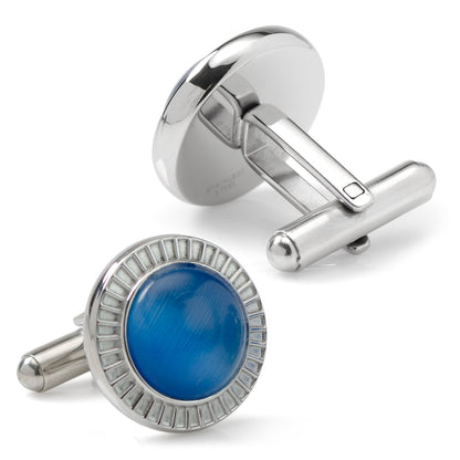 Radiant Blue Cat’s-Eye Stone Stainless Steel Cufflinks