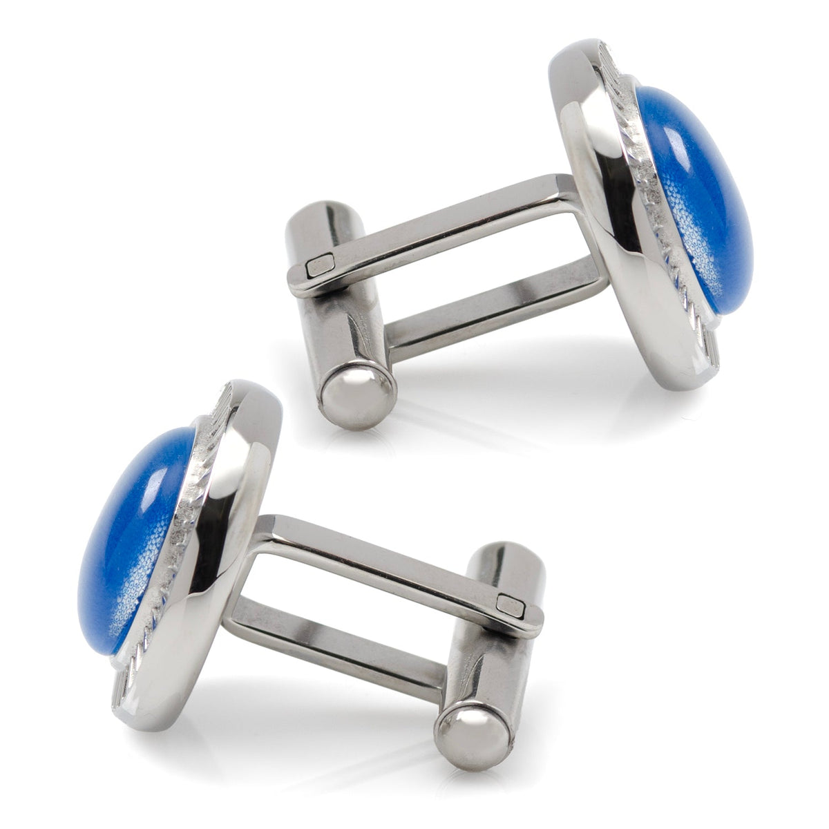 Radiant Blue Cat’s-Eye Stone Stainless Steel Cufflinks