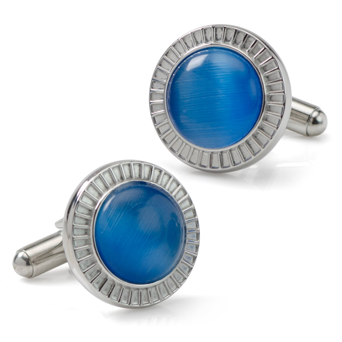 Radiant Blue Cat’s-Eye Stone Stainless Steel Cufflinks
