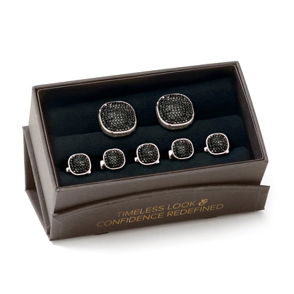 Stainless Steel Black Pave Crystal 5-Stud Set