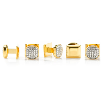 Stainless Steel Gold Plated White Pave Crystal  5-Studs