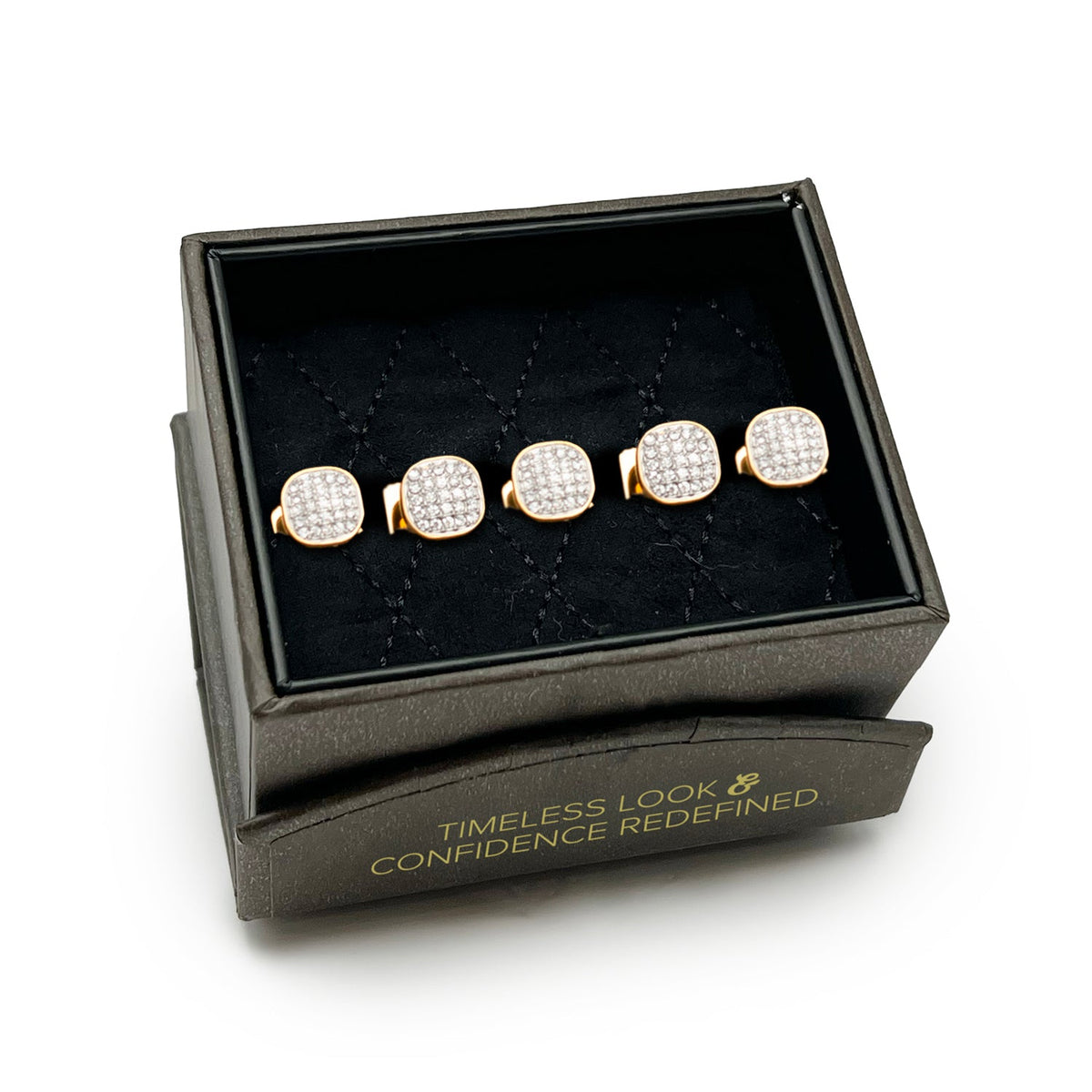 Stainless Steel Gold Plated White Pave Crystal  5-Studs