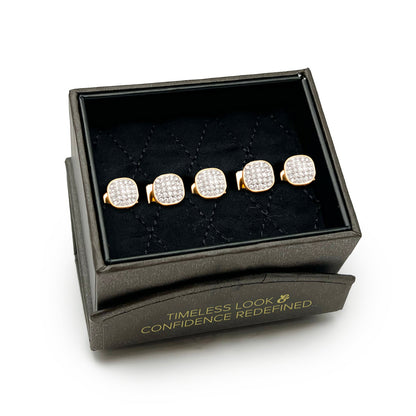 Stainless Steel Gold Plated White Pave Crystal  5-Studs