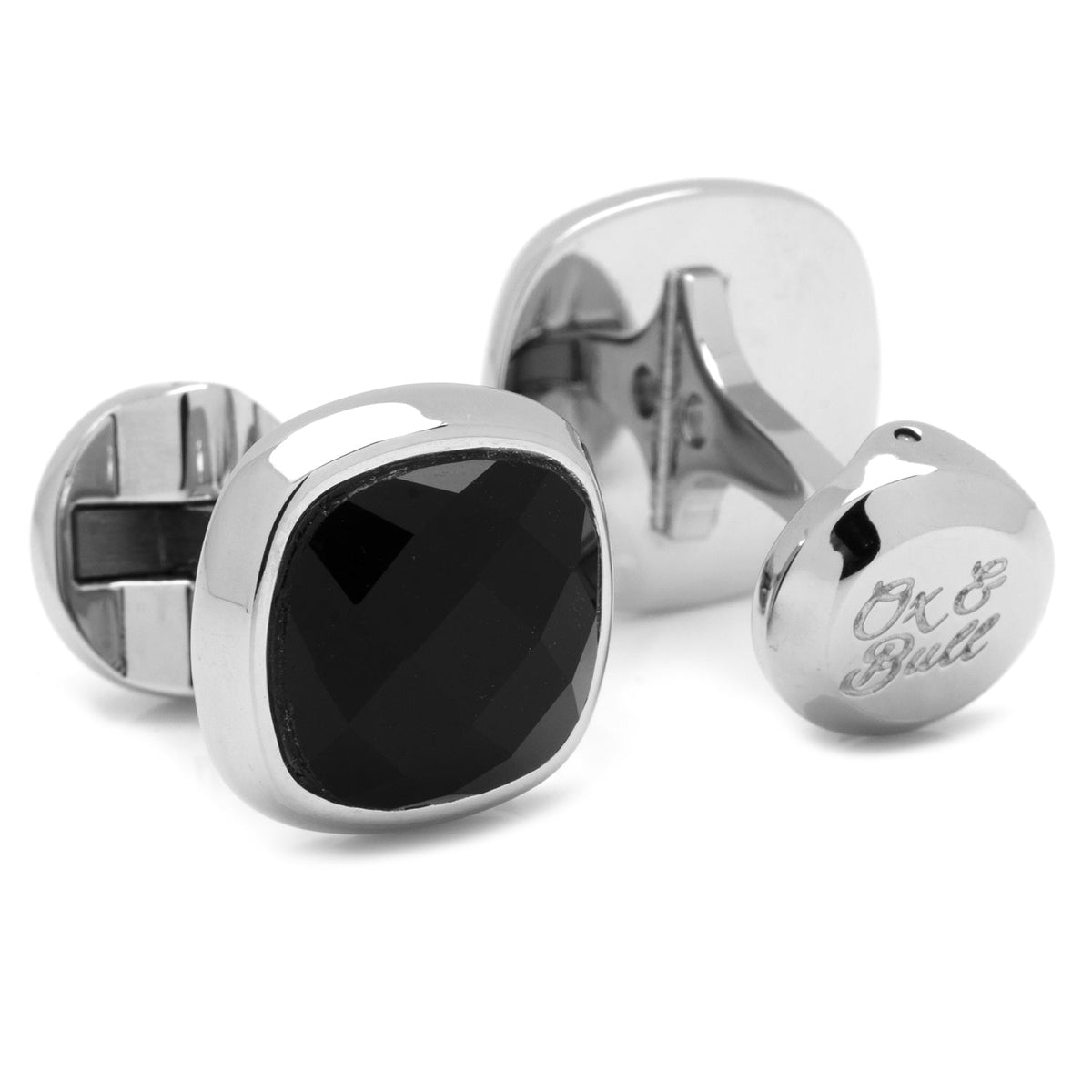 Stainless Steel Faceted Onyx Cushion Cufflinks