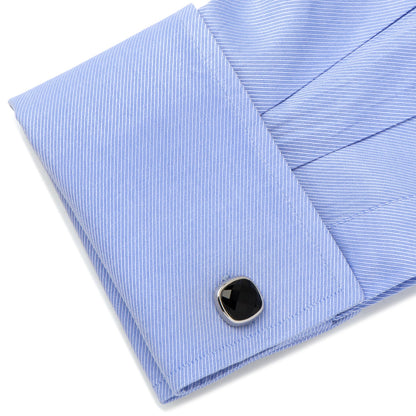 Stainless Steel Faceted Onyx Cushion Cufflinks
