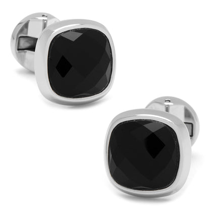 Stainless Steel Faceted Onyx Cushion Cufflinks