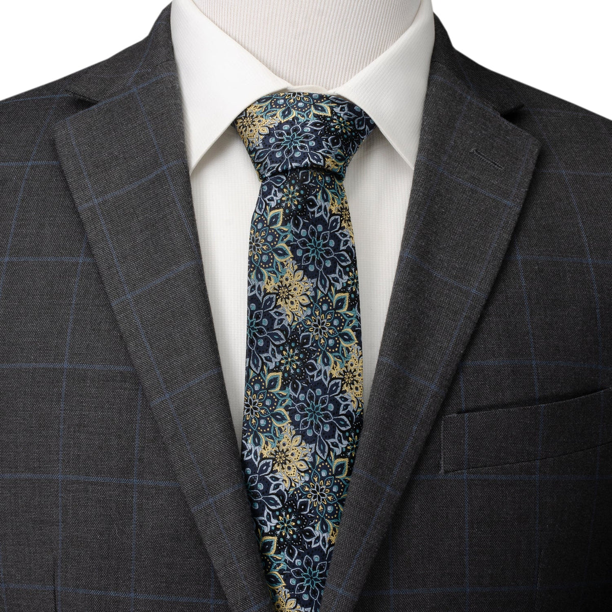 Kaleido Floral Navy Tan Accented Men's Tie