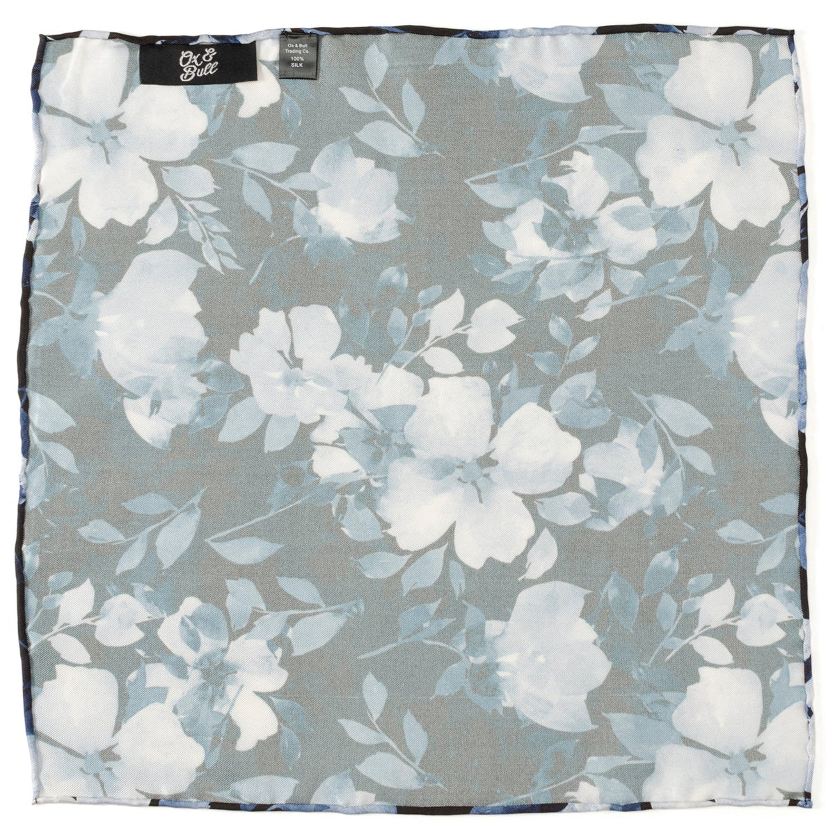 Painted Floral Blue Necktie and Pocket Square Gift Set