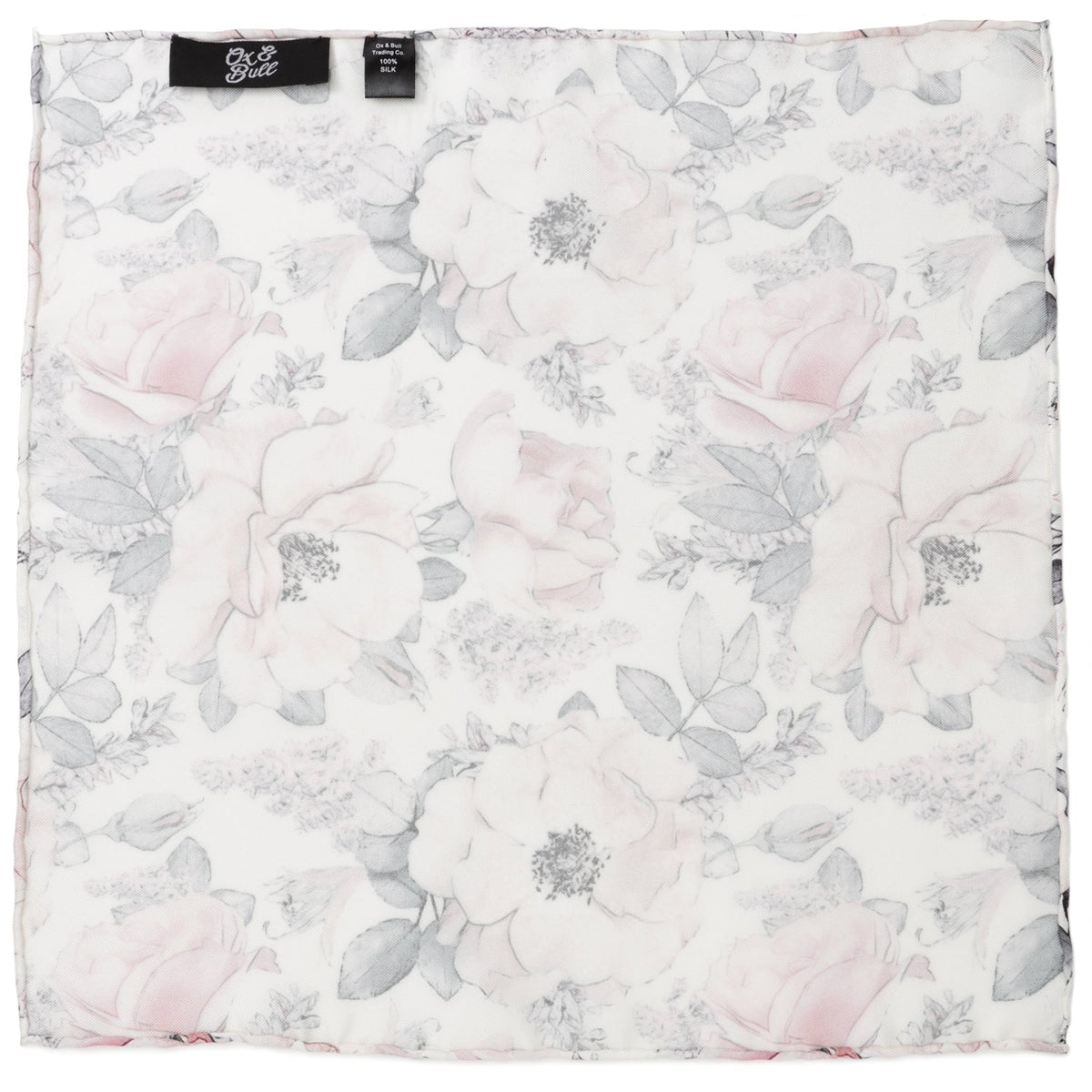 Painted Floral Gray Necktie and Pocket Square Gift Set