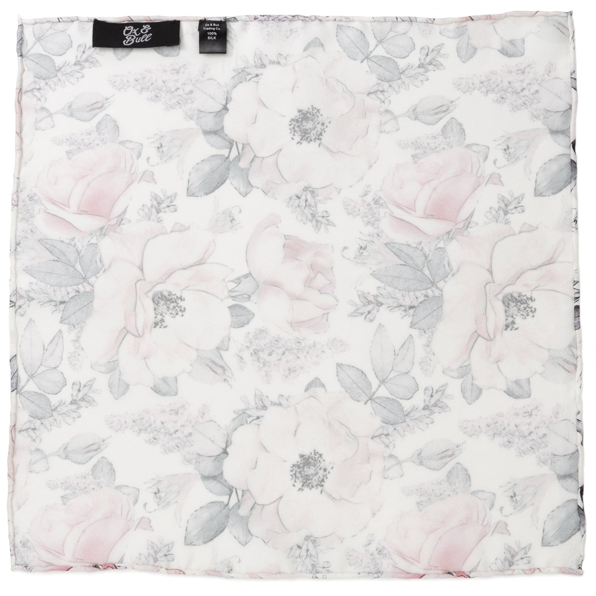 Painted Floral Gray Pocket Square