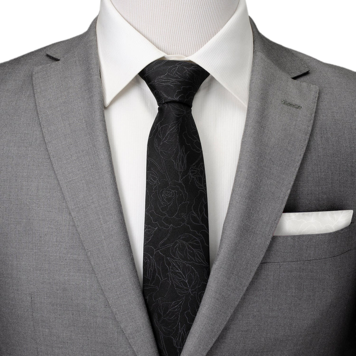 Black Floral Tie and Pocket Square Gift Set