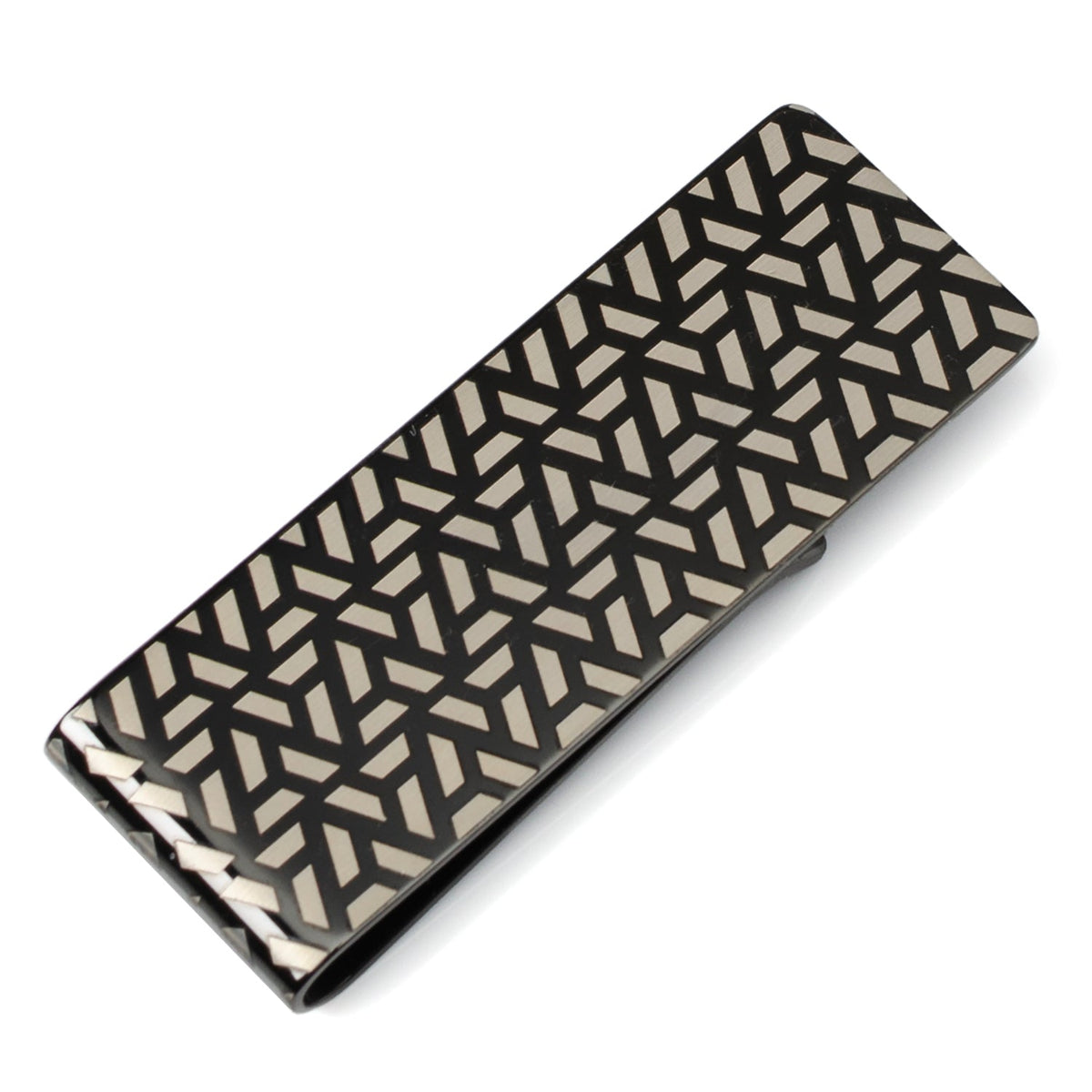 Geometric Stainless Steel Gunmetal Engraved Money Clip