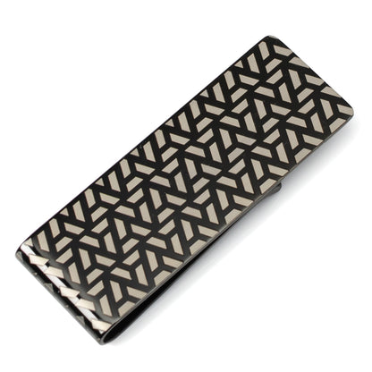 Geometric Stainless Steel Gunmetal Engraved Money Clip