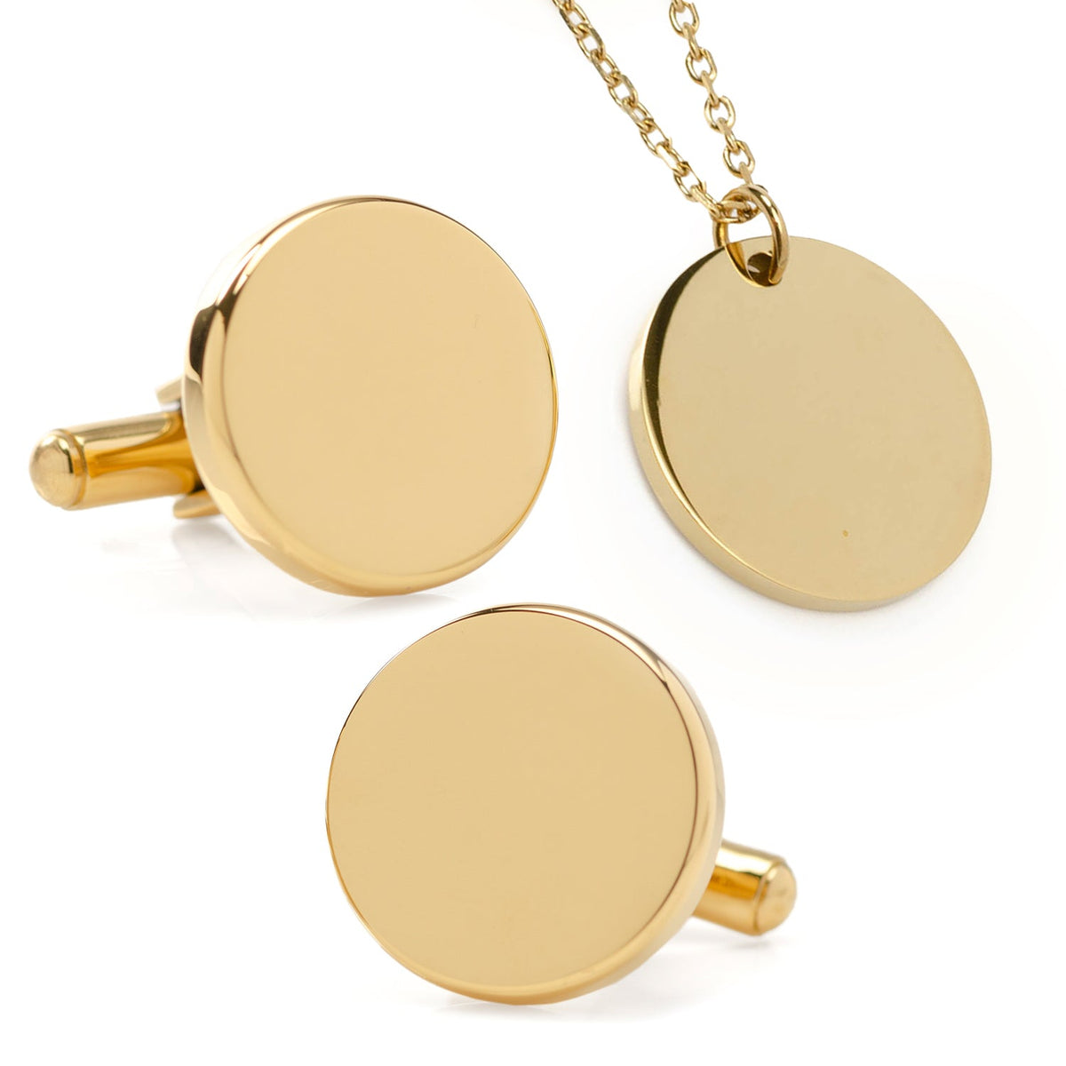 Stainless Steel Gold Engravable Necklace and Cufflinks Gift Set