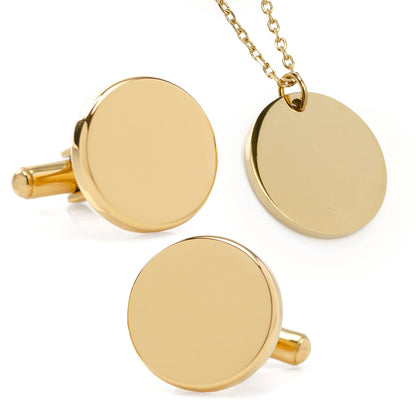 Stainless Steel Gold Engravable Necklace and Cufflinks Gift Set