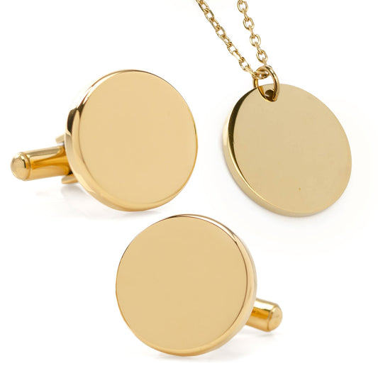 Stainless Steel Gold Engravable Necklace and Cufflinks Gift Set