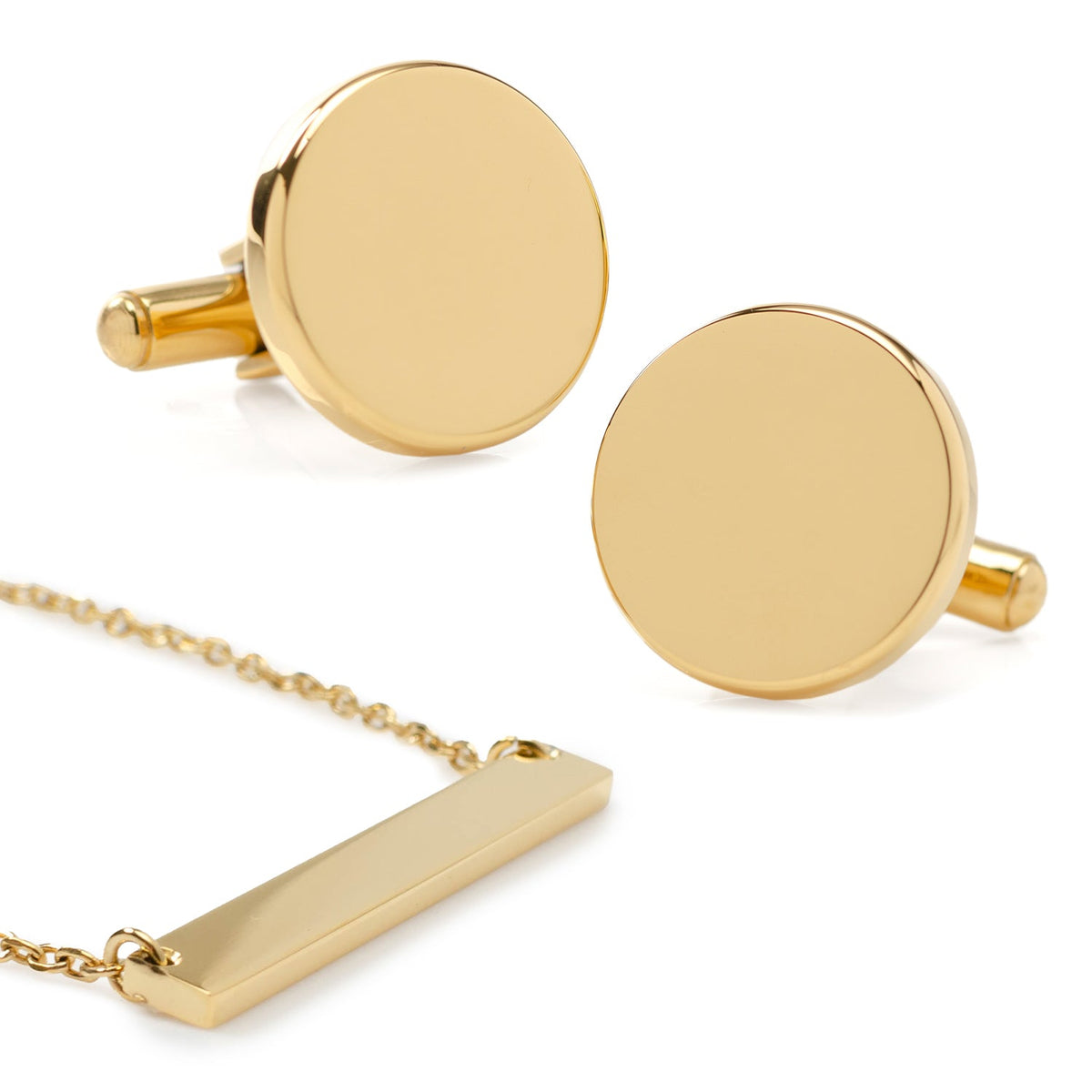 Stainless Steel Gold Engravable Bar Necklace and Cufflinks Gift Set