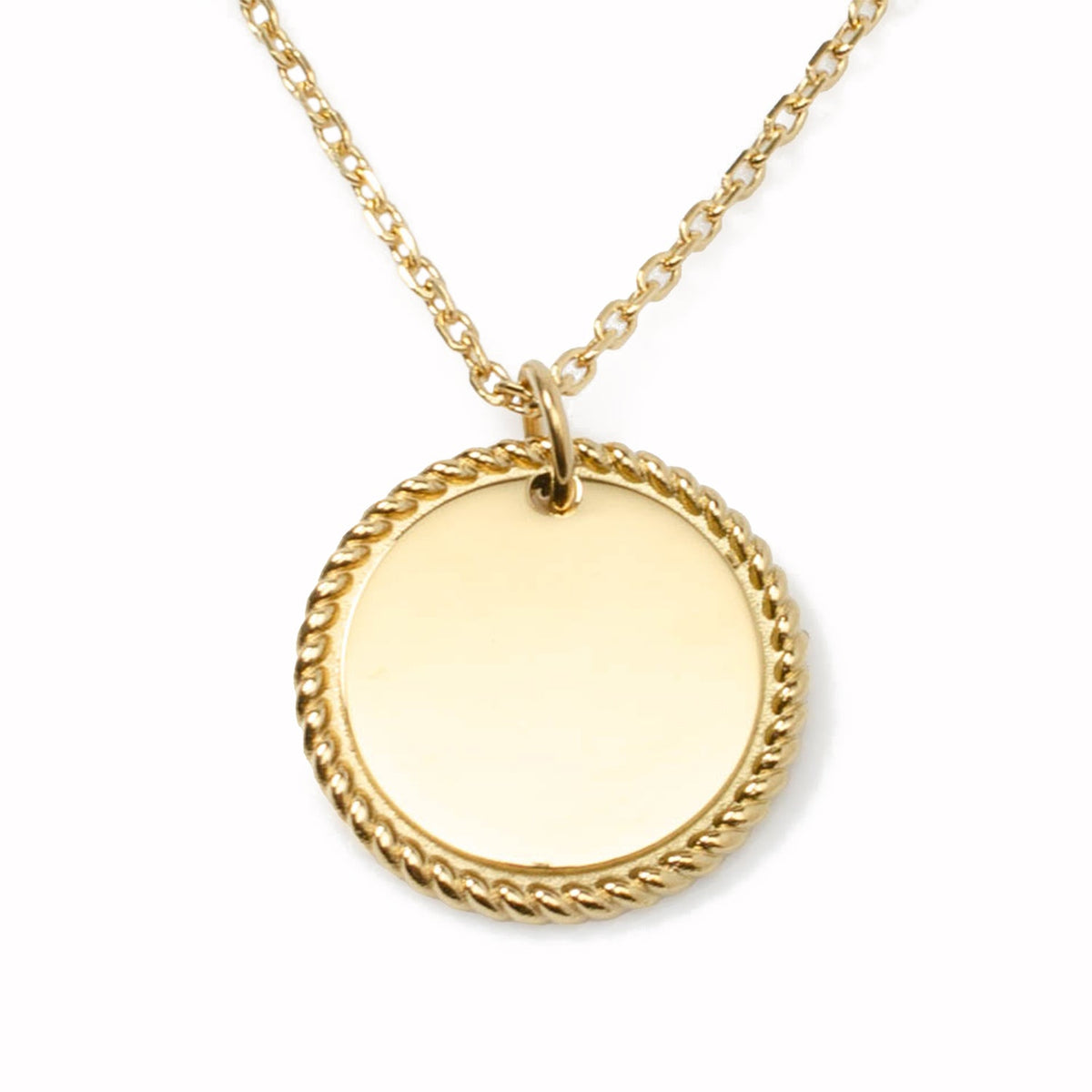 Stainless Steel Gold Engravable Rope Border Edge Necklace and Cufflinks Gift Set