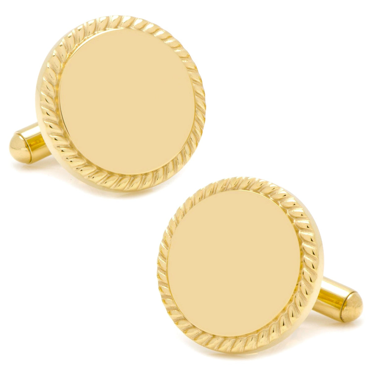 Stainless Steel Gold Engravable Rope Border Edge Necklace and Cufflinks Gift Set