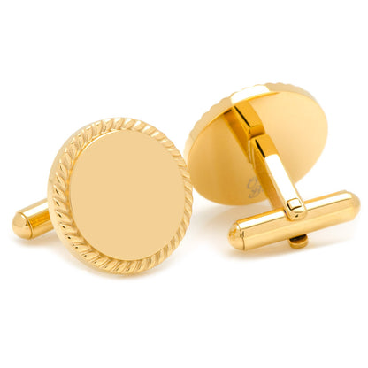 Stainless Steel Gold Engravable Rope Border Edge Necklace and Cufflinks Gift Set