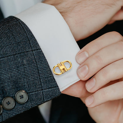 Stainless Steel Gold Horse Bit Cufflinks