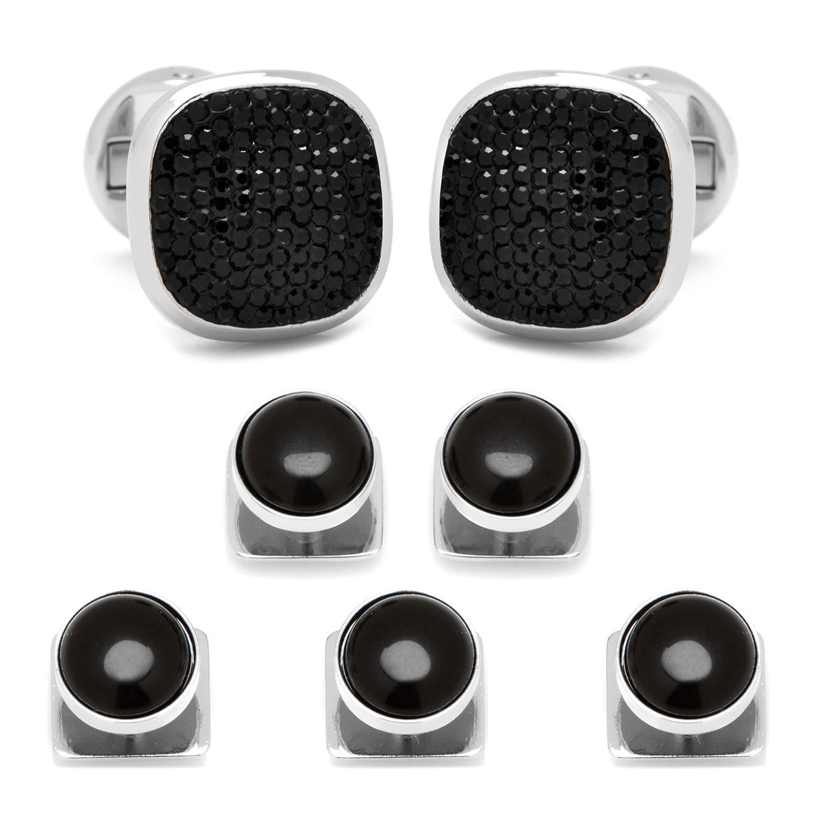 Mixed Pave Crystal and Onyx 5-Stud Set