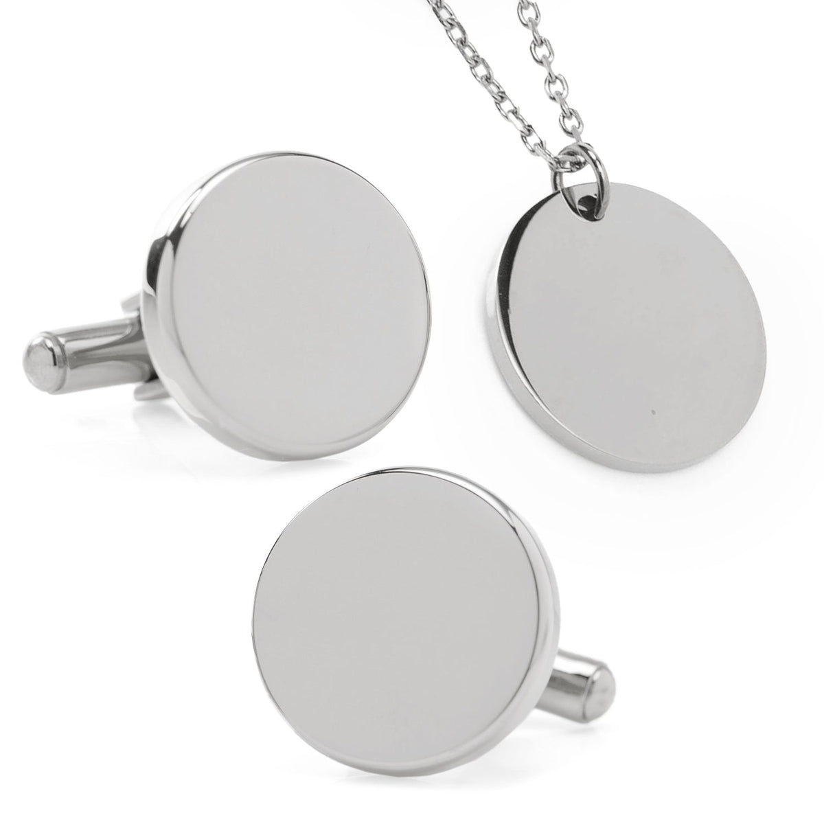 Stainless Steel Engravable Necklace and Cufflinks Gift Set