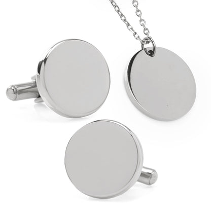 Stainless Steel Engravable Necklace and Cufflinks Gift Set