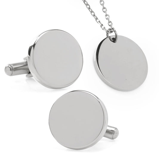 Stainless Steel Engravable Necklace and Cufflinks Gift Set
