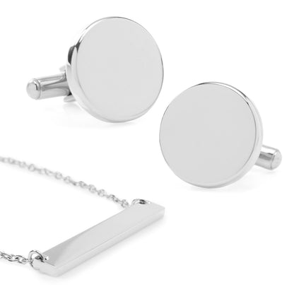Stainless Steel Engravable Bar Necklace and Cufflinks Gift Set